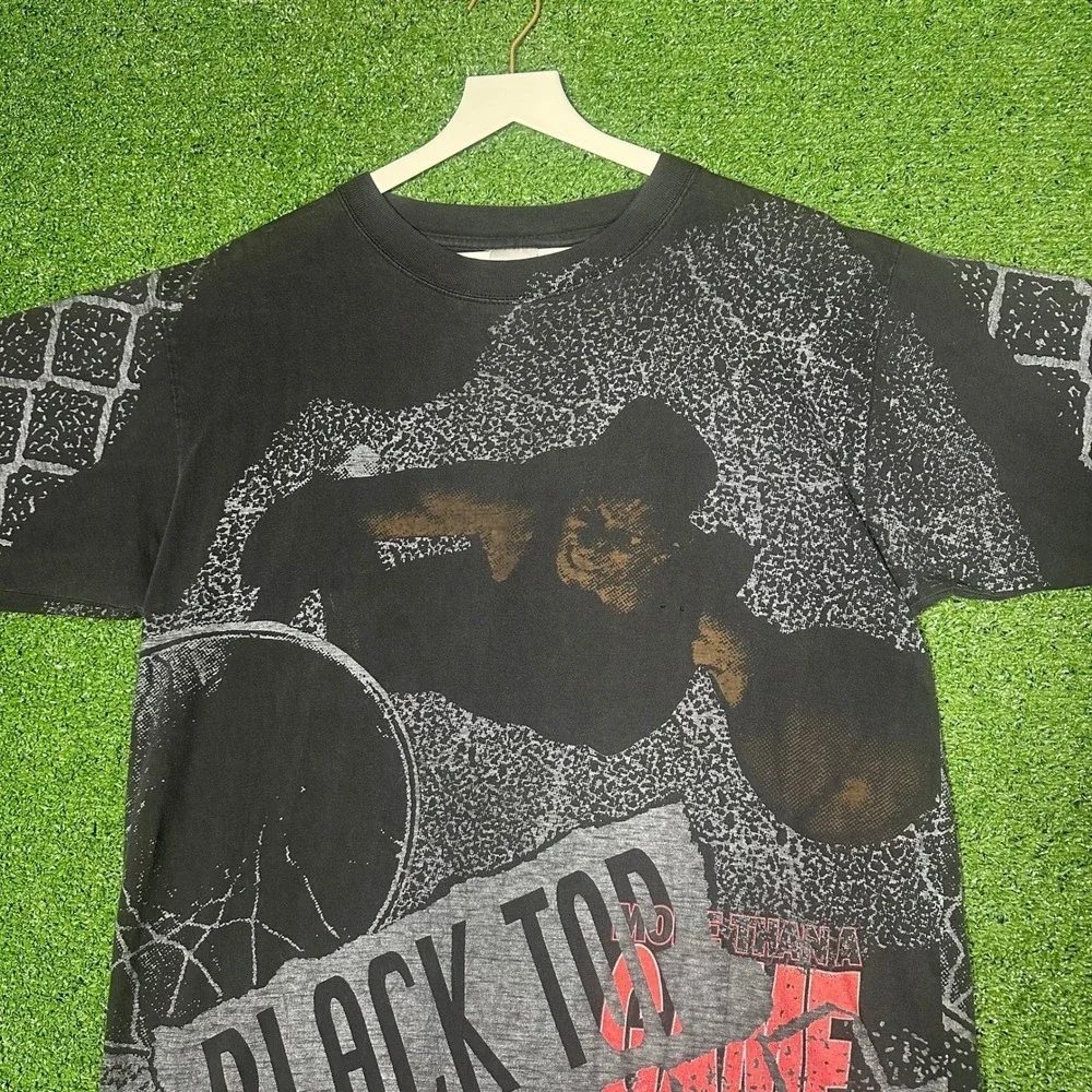 Vintage Reebok Blacktop All Over Print Basketball T-Shirt Mens‎ Large Black 90s
